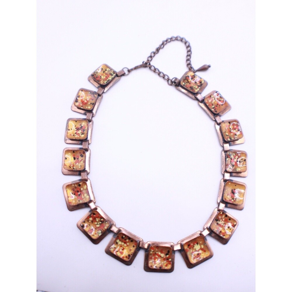 Vintage Matisse Enamel Copper Link Necklace: Mid-Century Designer